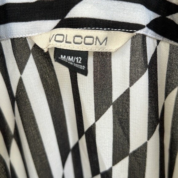 Volcom Size Medium Black White Sheer Blouse Striped Button Down Top Lightweight - Picture 3 of 5